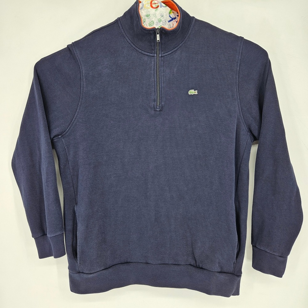 Lacoste Sweater Mens 9 4XL Pullover Casual Quarter Zip Blue Preppy‎ Knit